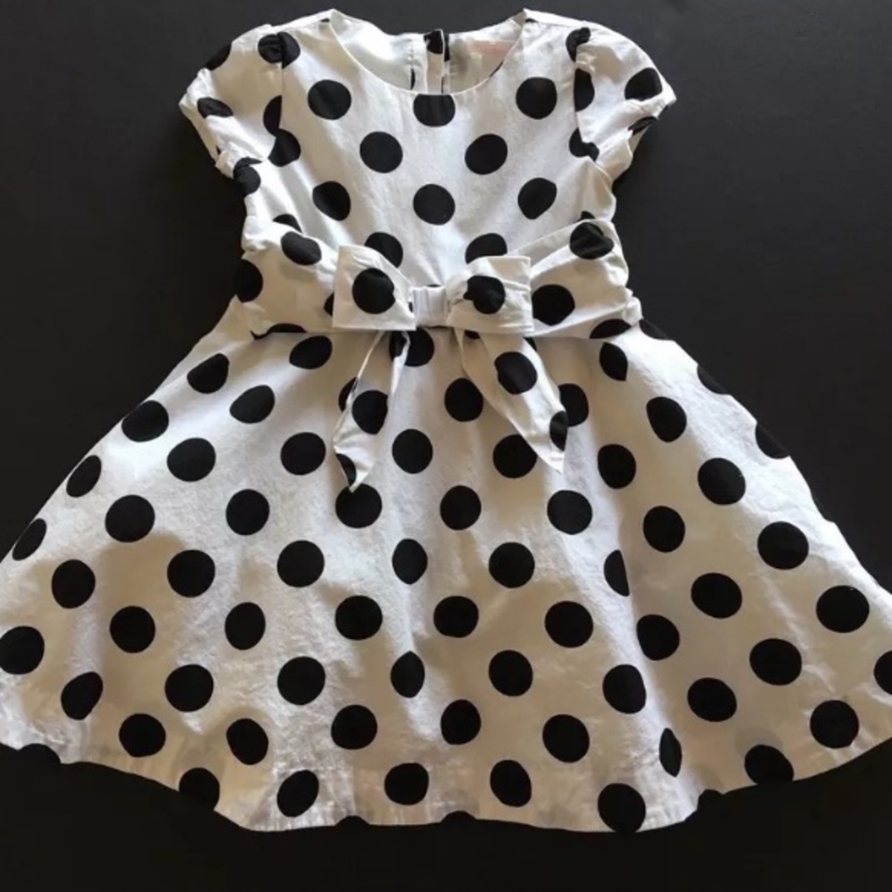 Janie and Jack Girls White and Black Polka Dot Cotton Dress Size 18-24 Months